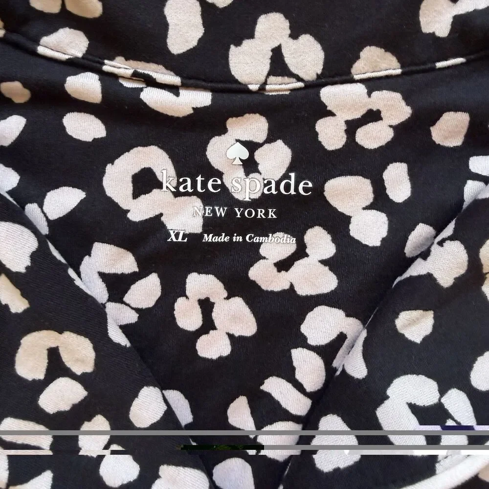 Kate Spade NY Pajama Set XL Black Pink Leopard Print 2 Pc Long Sleeve